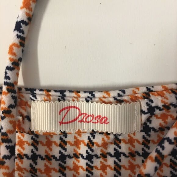 Diosa NWOT White|Black|Orange Houndstooth Square-Neck Cross-Back Crop Top Sz S - Picture 4 of 7